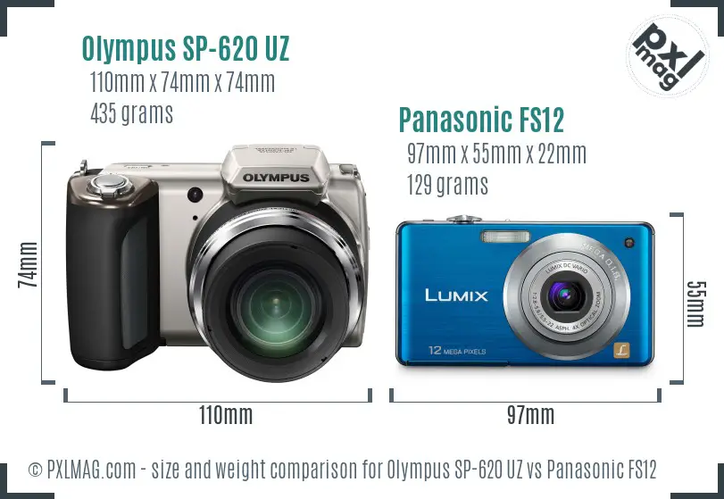 Olympus SP-620 UZ vs Panasonic FS12 size comparison