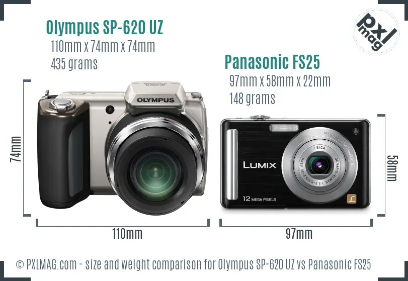 Olympus SP-620 UZ vs Panasonic FS25 size comparison