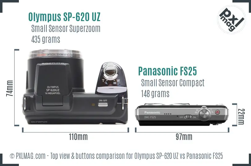 Olympus SP-620 UZ vs Panasonic FS25 top view buttons comparison