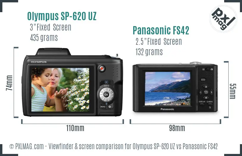 Olympus SP-620 UZ vs Panasonic FS42 Screen and Viewfinder comparison