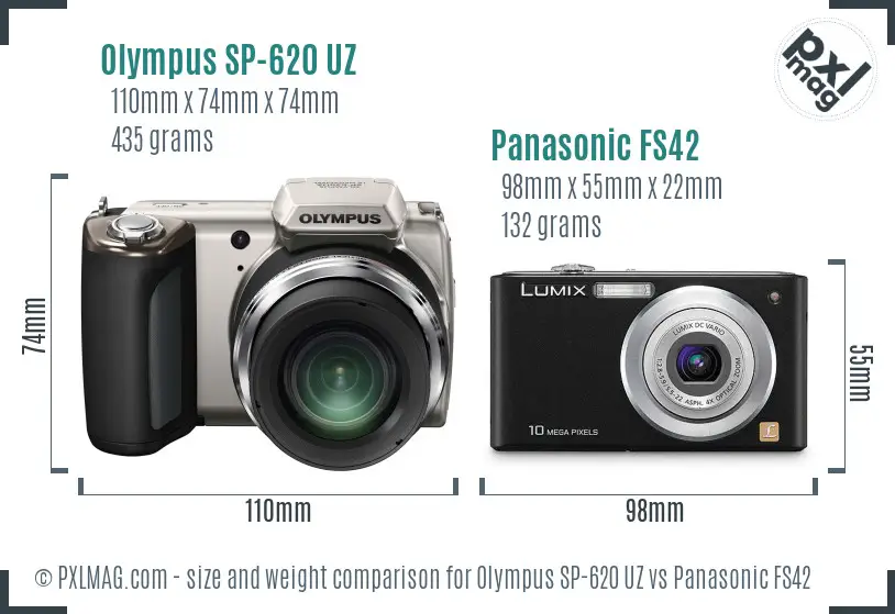 Olympus SP-620 UZ vs Panasonic FS42 size comparison