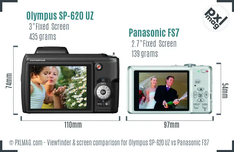 Olympus SP-620 UZ vs Panasonic FS7 Screen and Viewfinder comparison