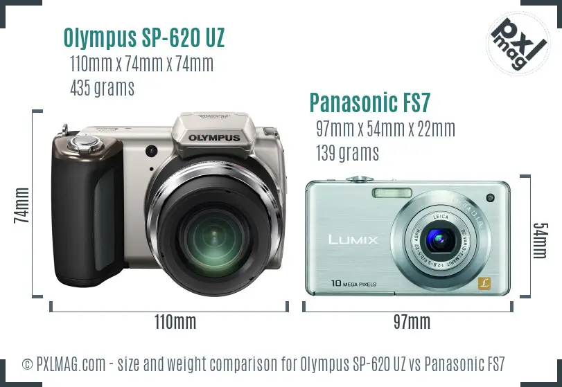 Olympus SP-620 UZ vs Panasonic FS7 size comparison