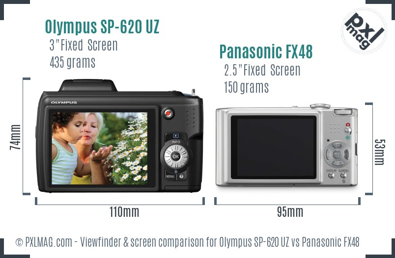 Olympus SP-620 UZ vs Panasonic FX48 Screen and Viewfinder comparison