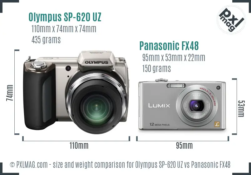 Olympus SP-620 UZ vs Panasonic FX48 size comparison