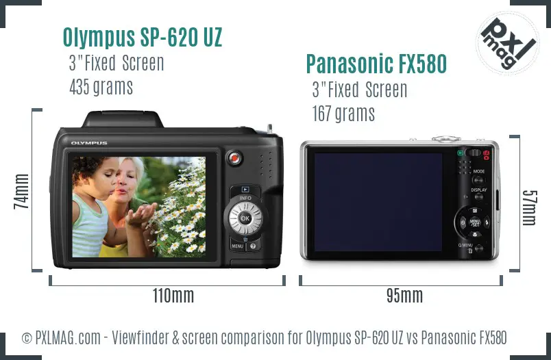 Olympus SP-620 UZ vs Panasonic FX580 Screen and Viewfinder comparison