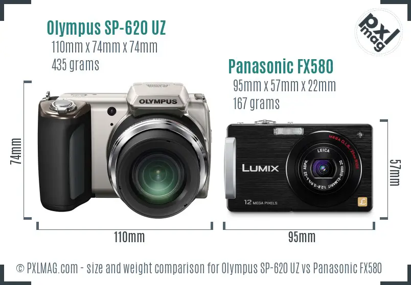 Olympus SP-620 UZ vs Panasonic FX580 size comparison