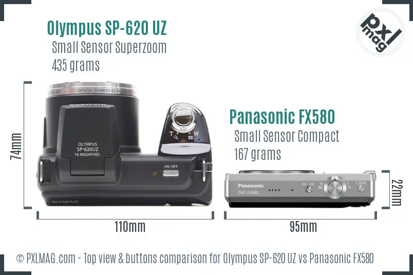 Olympus SP-620 UZ vs Panasonic FX580 top view buttons comparison