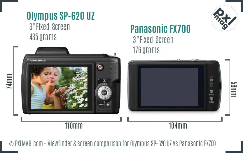 Olympus SP-620 UZ vs Panasonic FX700 Screen and Viewfinder comparison