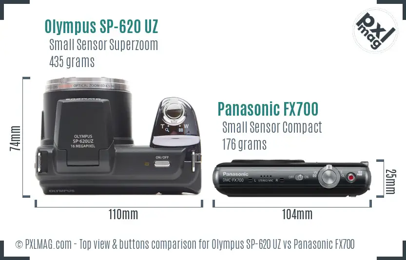 Olympus SP-620 UZ vs Panasonic FX700 top view buttons comparison