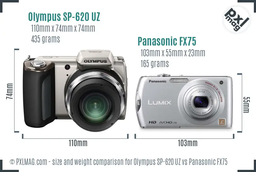 Olympus SP-620 UZ vs Panasonic FX75 size comparison
