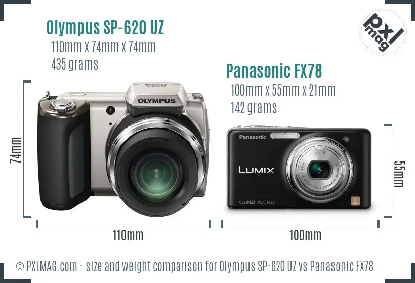 Olympus SP-620 UZ vs Panasonic FX78 size comparison