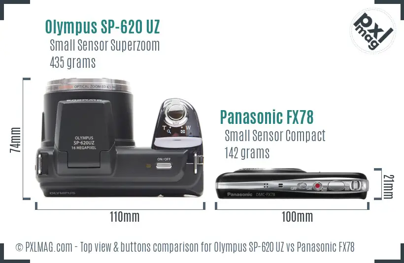Olympus SP-620 UZ vs Panasonic FX78 top view buttons comparison