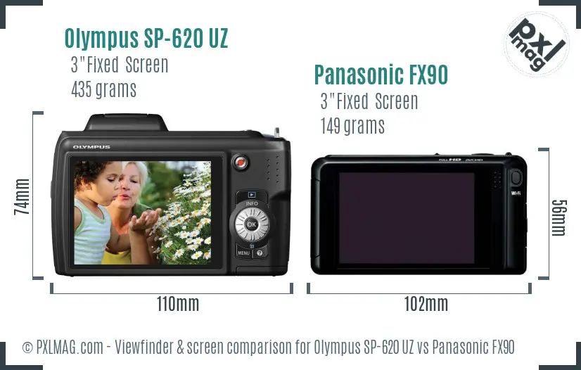 Olympus SP-620 UZ vs Panasonic FX90 Screen and Viewfinder comparison