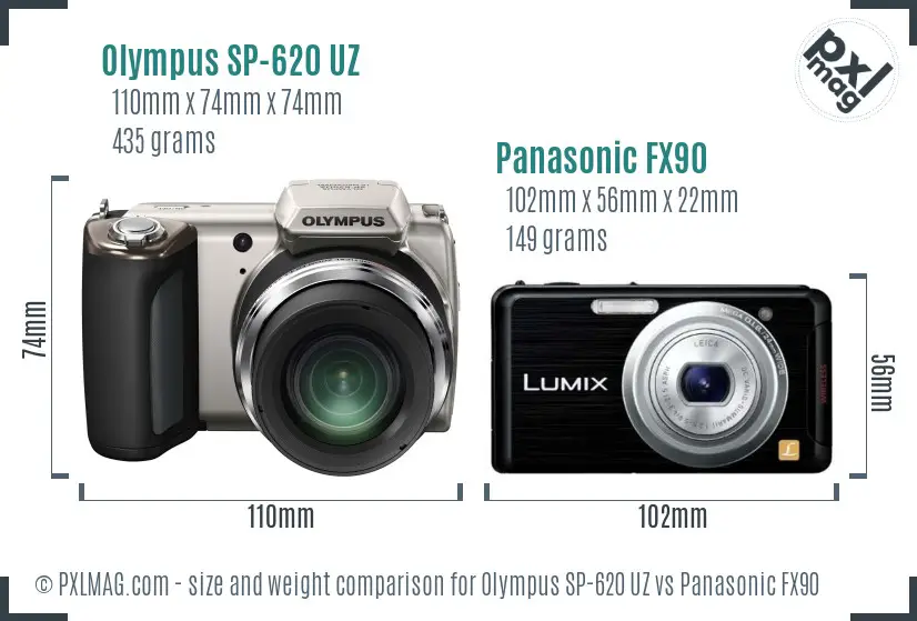 Olympus SP-620 UZ vs Panasonic FX90 size comparison