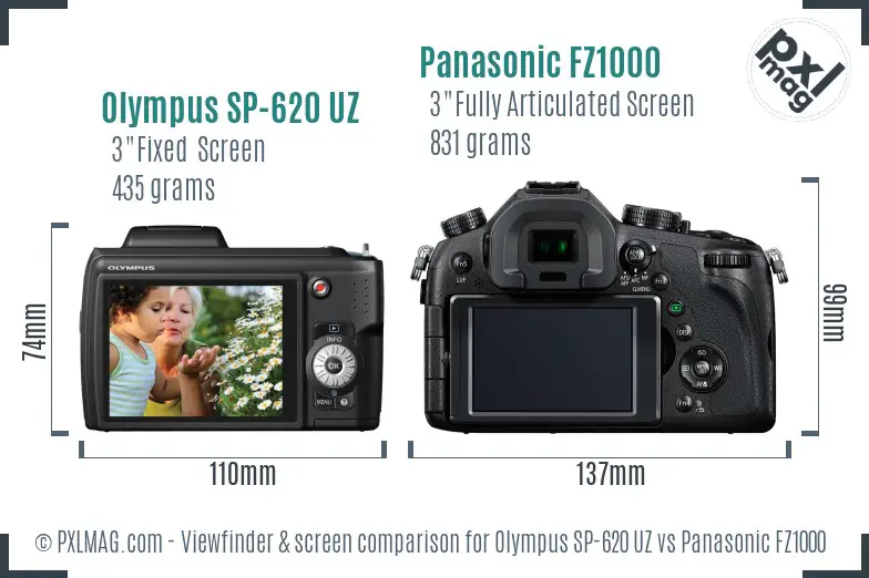 Olympus SP-620 UZ vs Panasonic FZ1000 Screen and Viewfinder comparison