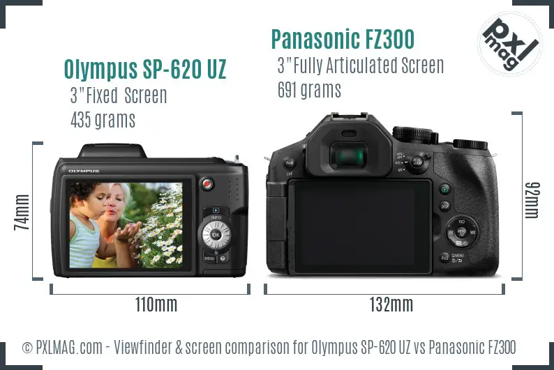 Olympus SP-620 UZ vs Panasonic FZ300 Screen and Viewfinder comparison