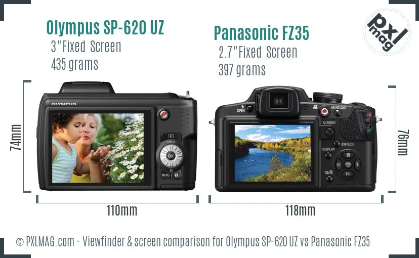 Olympus SP-620 UZ vs Panasonic FZ35 Screen and Viewfinder comparison