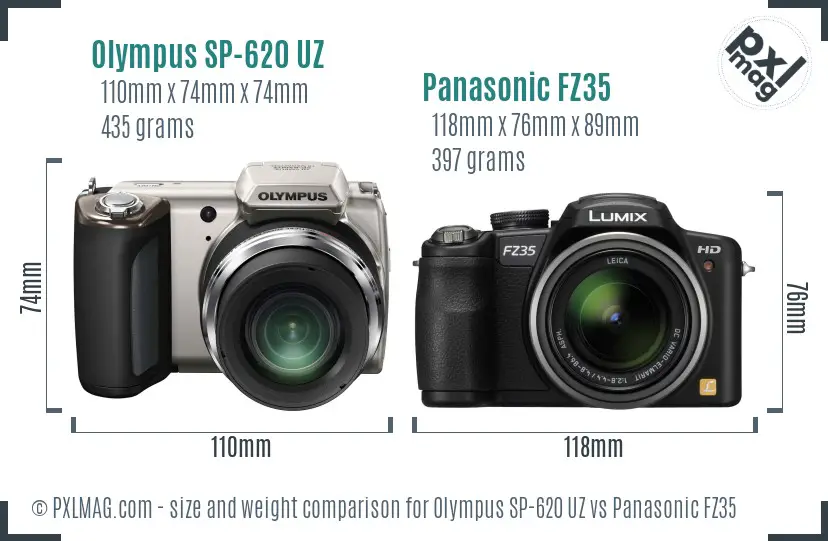 Olympus SP-620 UZ vs Panasonic FZ35 size comparison