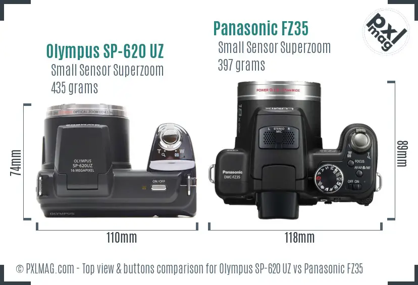 Olympus SP-620 UZ vs Panasonic FZ35 top view buttons comparison