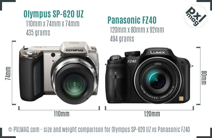 Olympus SP-620 UZ vs Panasonic FZ40 size comparison