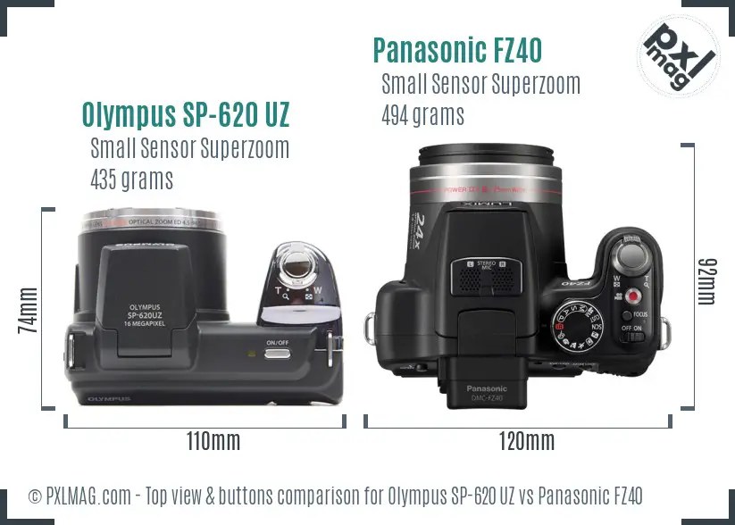 Olympus SP-620 UZ vs Panasonic FZ40 top view buttons comparison