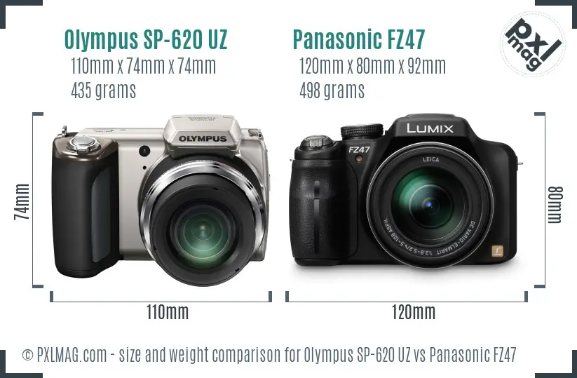 Olympus SP-620 UZ vs Panasonic FZ47 size comparison