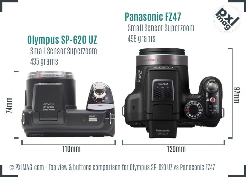 Olympus SP-620 UZ vs Panasonic FZ47 top view buttons comparison