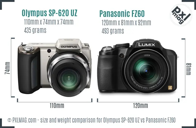 Olympus SP-620 UZ vs Panasonic FZ60 size comparison