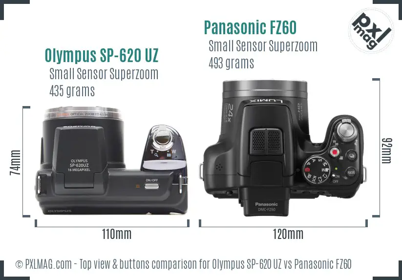 Olympus SP-620 UZ vs Panasonic FZ60 top view buttons comparison