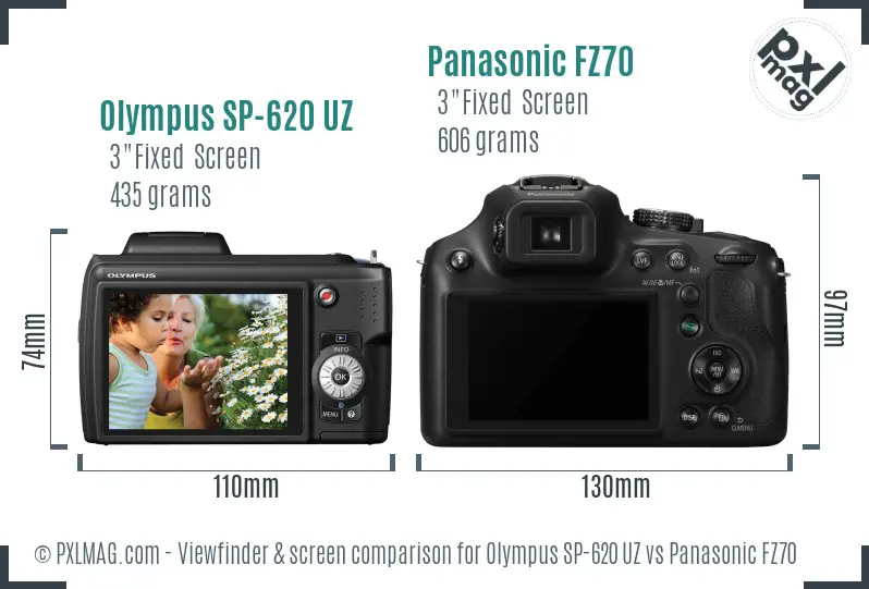 Olympus SP-620 UZ vs Panasonic FZ70 Screen and Viewfinder comparison