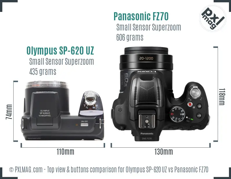Olympus SP-620 UZ vs Panasonic FZ70 top view buttons comparison