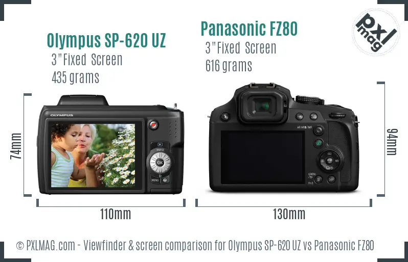 Olympus SP-620 UZ vs Panasonic FZ80 Screen and Viewfinder comparison