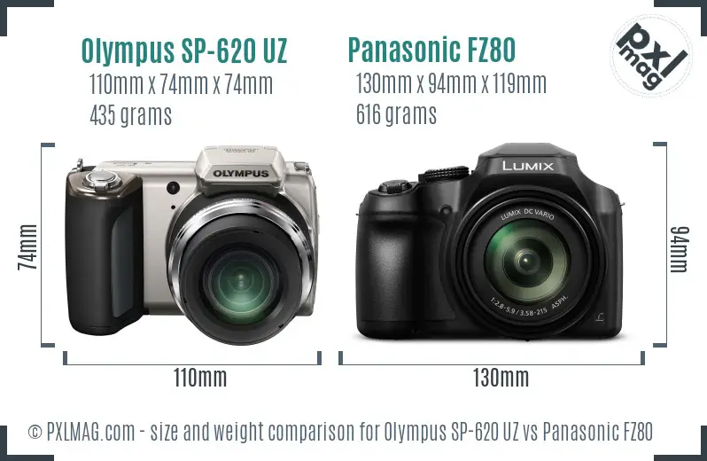 Olympus SP-620 UZ vs Panasonic FZ80 size comparison