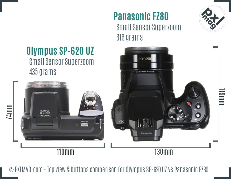 Olympus SP-620 UZ vs Panasonic FZ80 top view buttons comparison