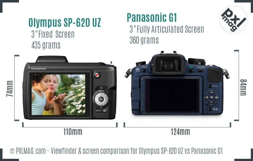 Olympus SP-620 UZ vs Panasonic G1 Screen and Viewfinder comparison
