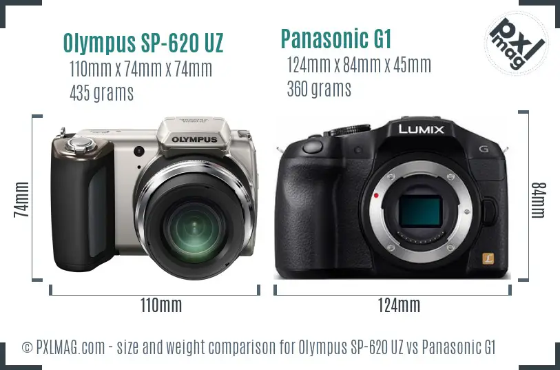Olympus SP-620 UZ vs Panasonic G1 size comparison