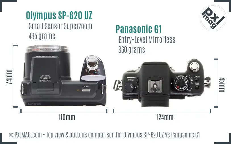 Olympus SP-620 UZ vs Panasonic G1 top view buttons comparison