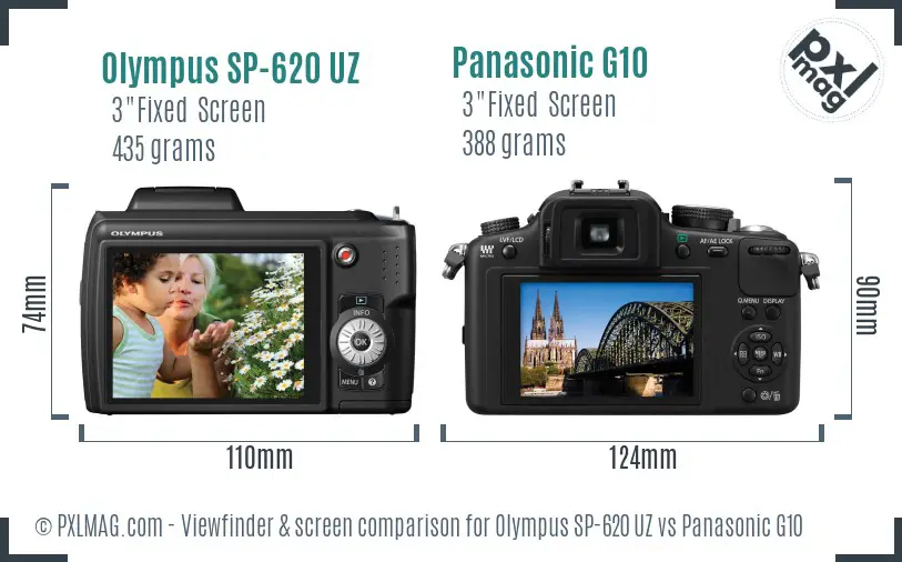 Olympus SP-620 UZ vs Panasonic G10 Screen and Viewfinder comparison