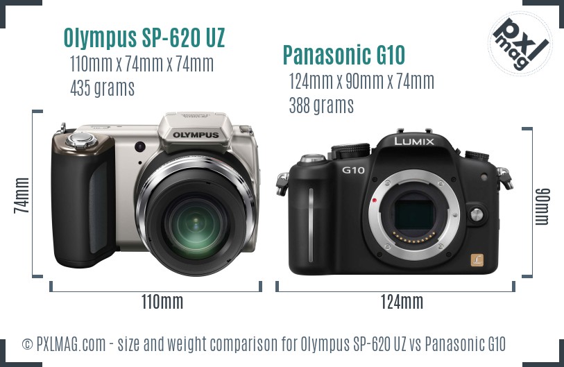 Olympus SP-620 UZ vs Panasonic G10 size comparison