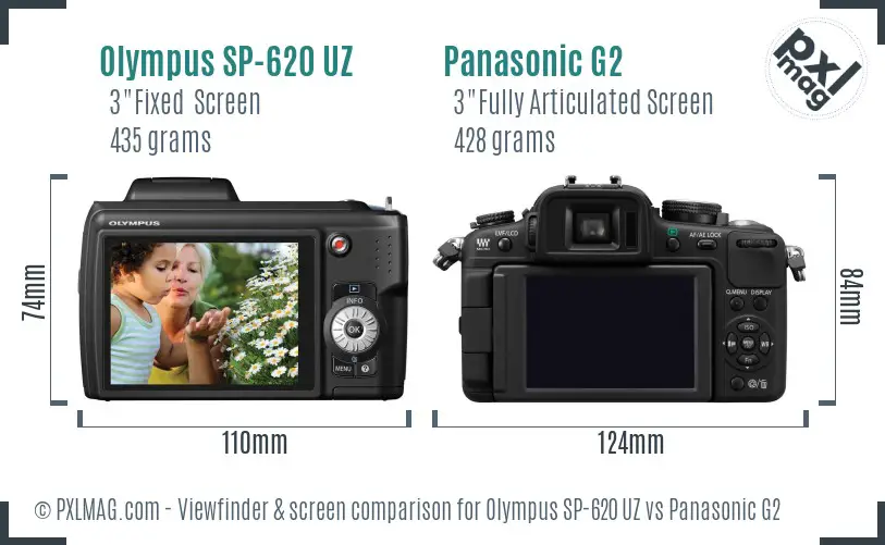 Olympus SP-620 UZ vs Panasonic G2 Screen and Viewfinder comparison