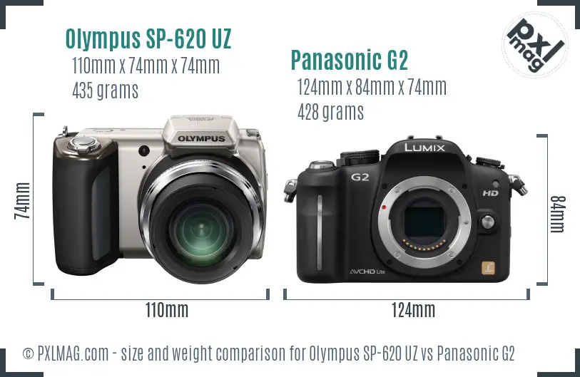 Olympus SP-620 UZ vs Panasonic G2 size comparison