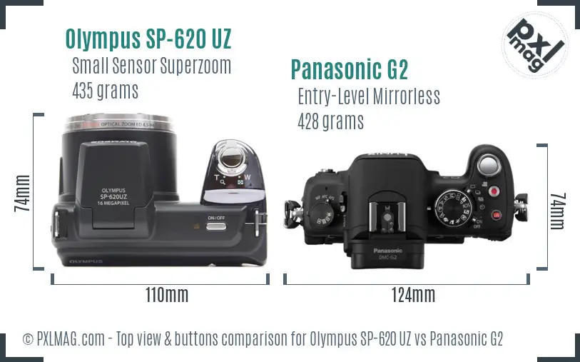 Olympus SP-620 UZ vs Panasonic G2 top view buttons comparison