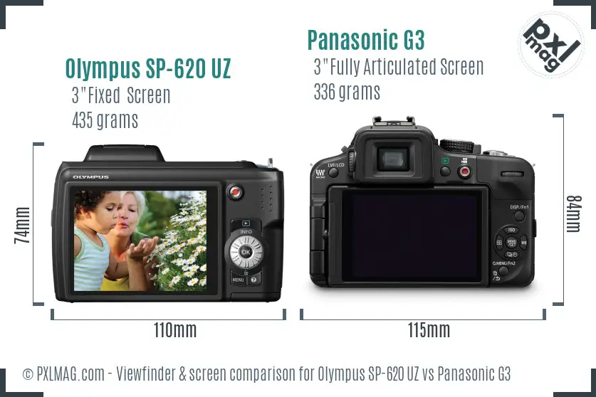 Olympus SP-620 UZ vs Panasonic G3 Screen and Viewfinder comparison