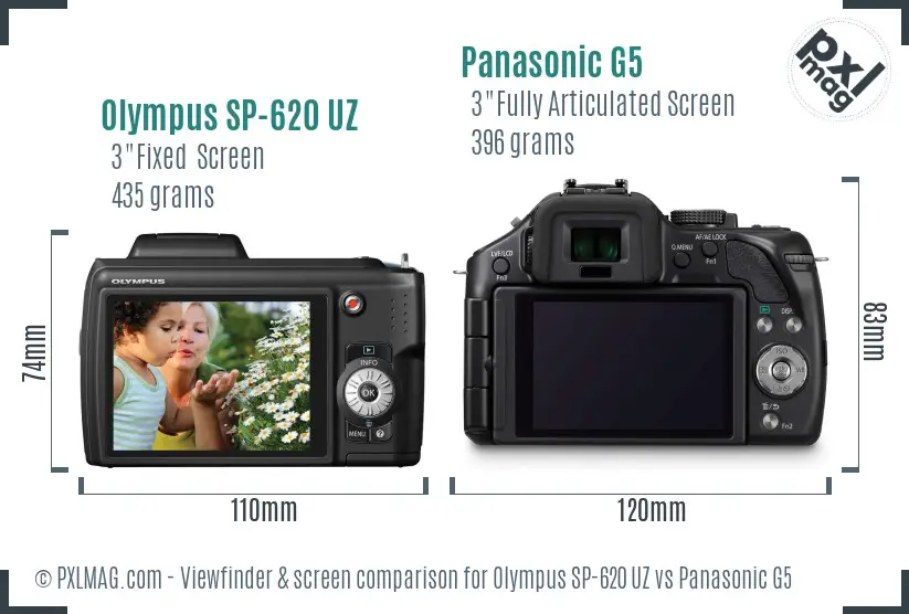 Olympus SP-620 UZ vs Panasonic G5 Screen and Viewfinder comparison
