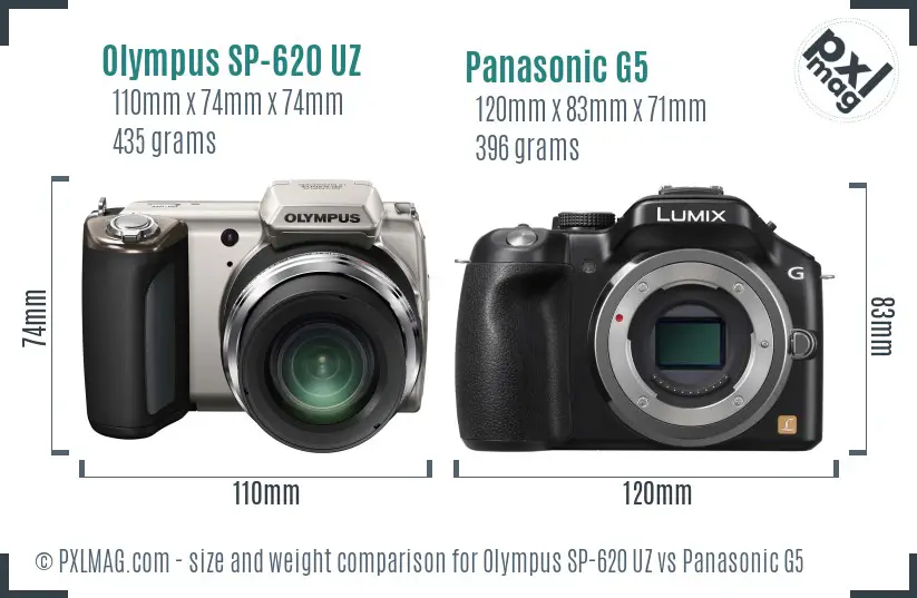 Olympus SP-620 UZ vs Panasonic G5 size comparison