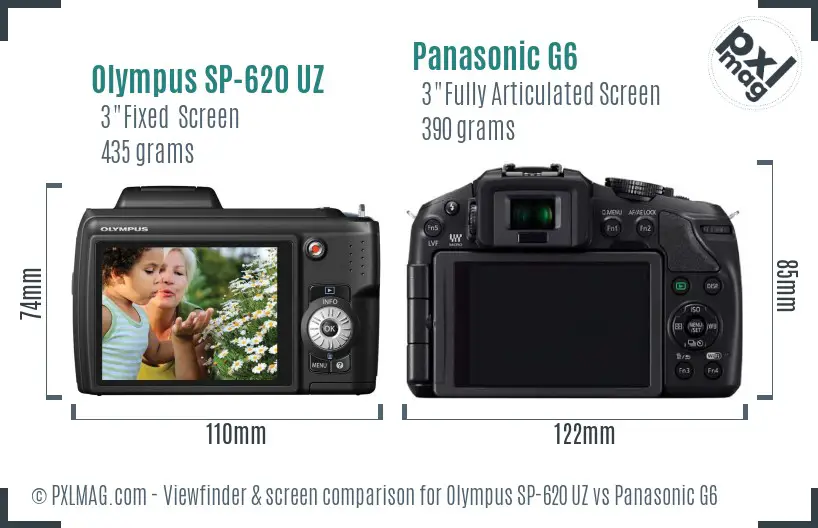 Olympus SP-620 UZ vs Panasonic G6 Screen and Viewfinder comparison