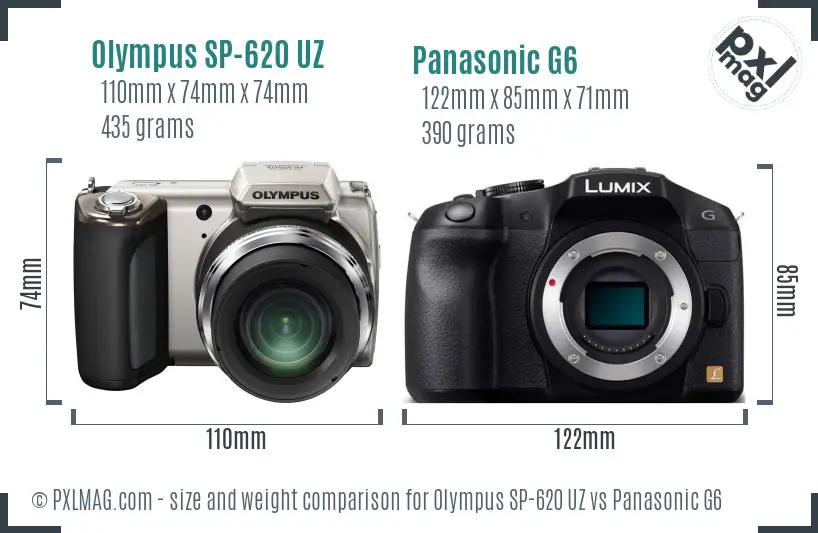 Olympus SP-620 UZ vs Panasonic G6 size comparison