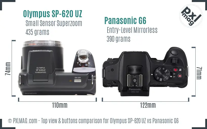 Olympus SP-620 UZ vs Panasonic G6 top view buttons comparison