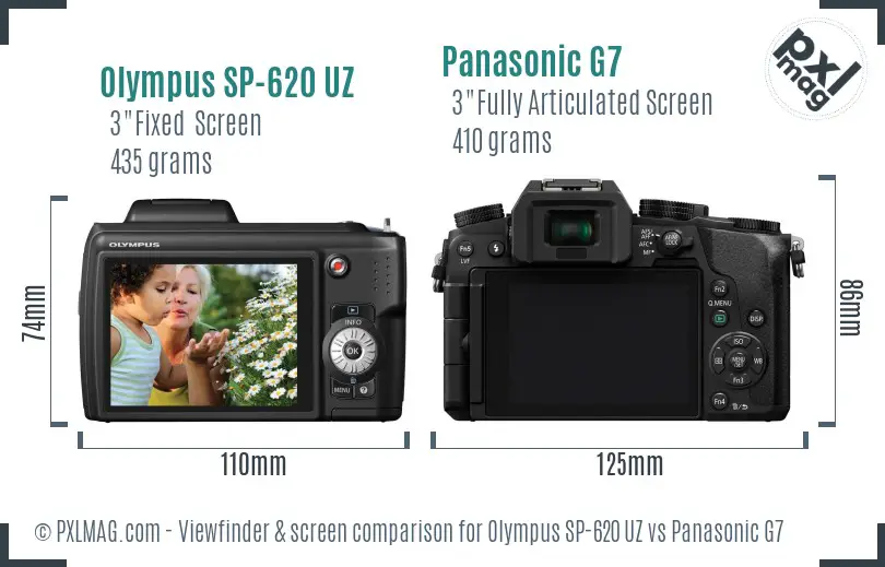 Olympus SP-620 UZ vs Panasonic G7 Screen and Viewfinder comparison